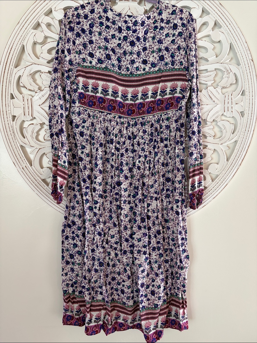 BOHO Rayon Folk Floral Tassel Midi Dress - Picture 3 of 7